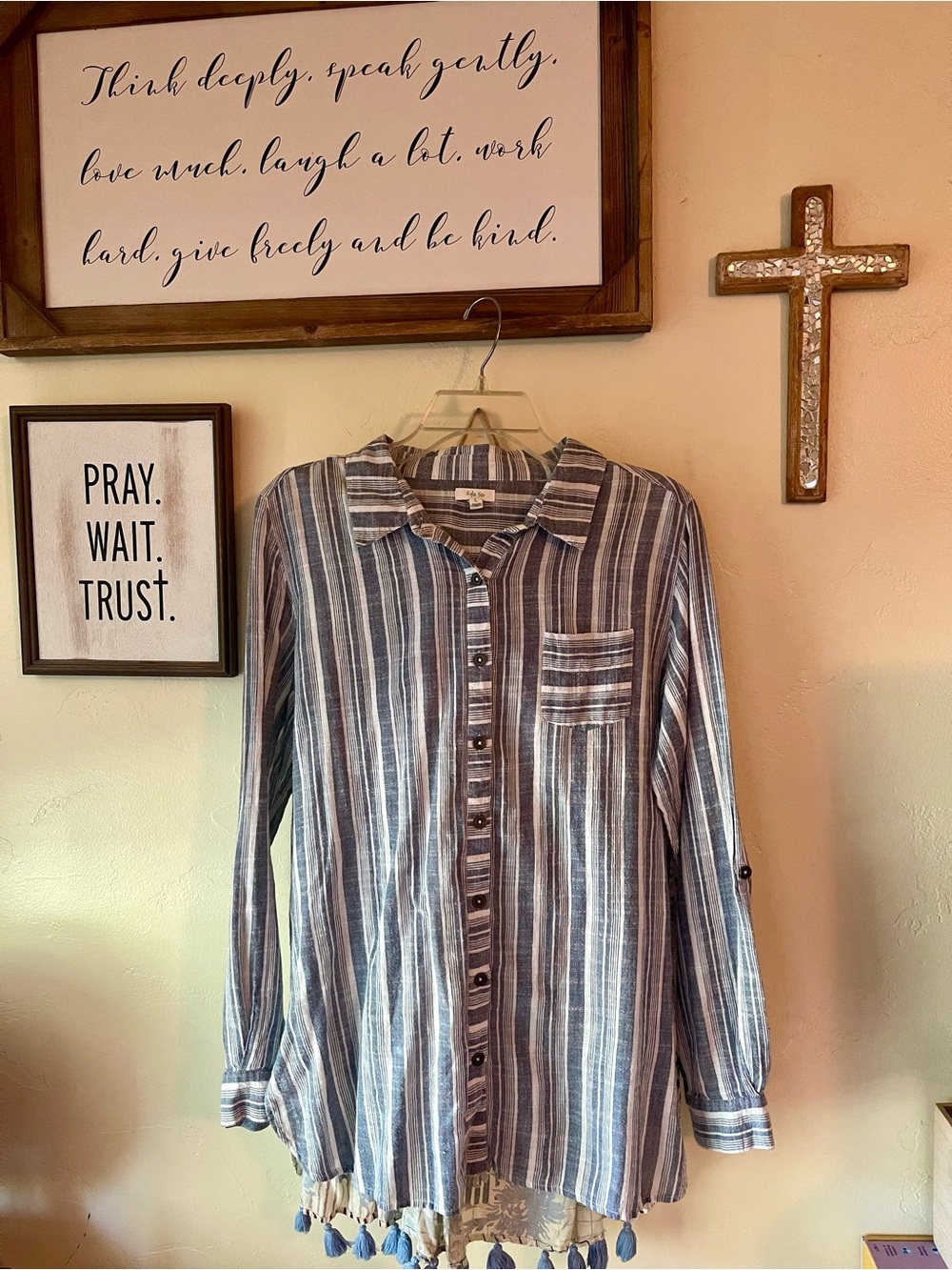 Striped Button-Down Shirt - Blue/White